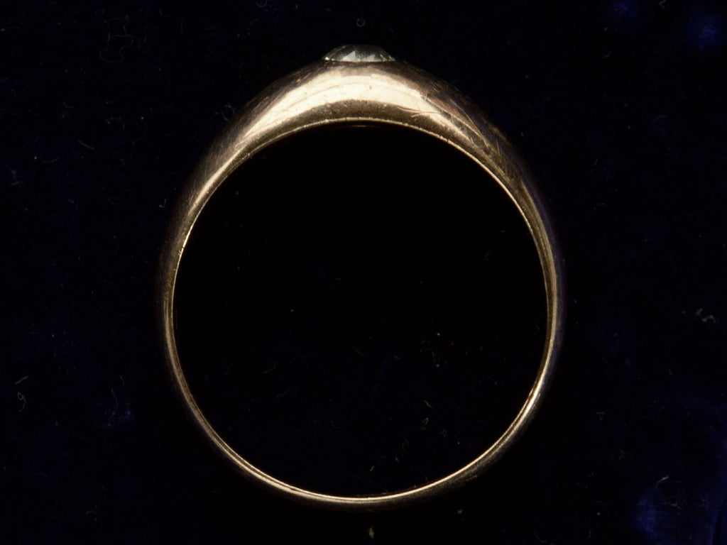 Side profile of c1890 Flush Set 0.20ct Diamond Ring in Rosy-Yellow Gold (shown on dark background)