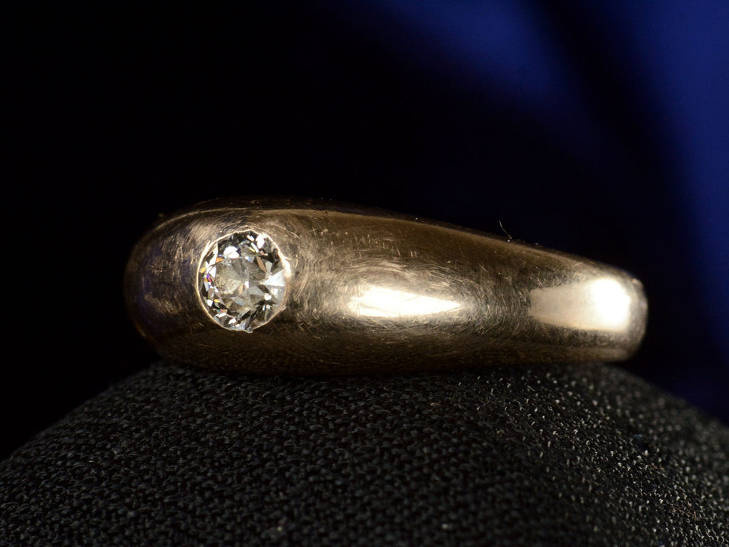 Right angled view of c1890 Flush Set 0.20ct Diamond Ring in Rosy-Yellow Gold (shown on dark background)