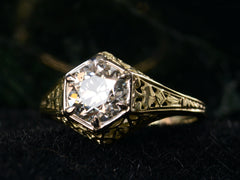 thumbnail of c1920 0.94ct Diamond Hexagonal Filigree Ring (angled front profile on black background)