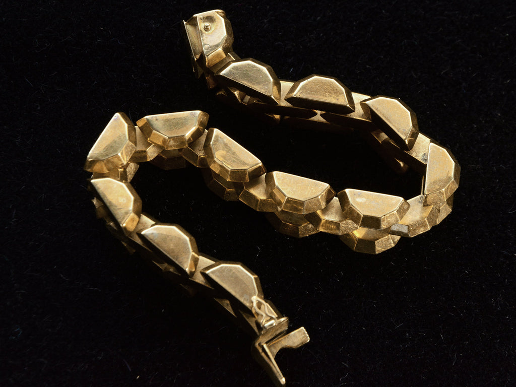 c1950 Faceted 18K Bracelet (shown open with back detail)