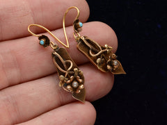 thumbnail of c1940 Yellow Gold Floral Portuguese Earrings (on hand for scale)