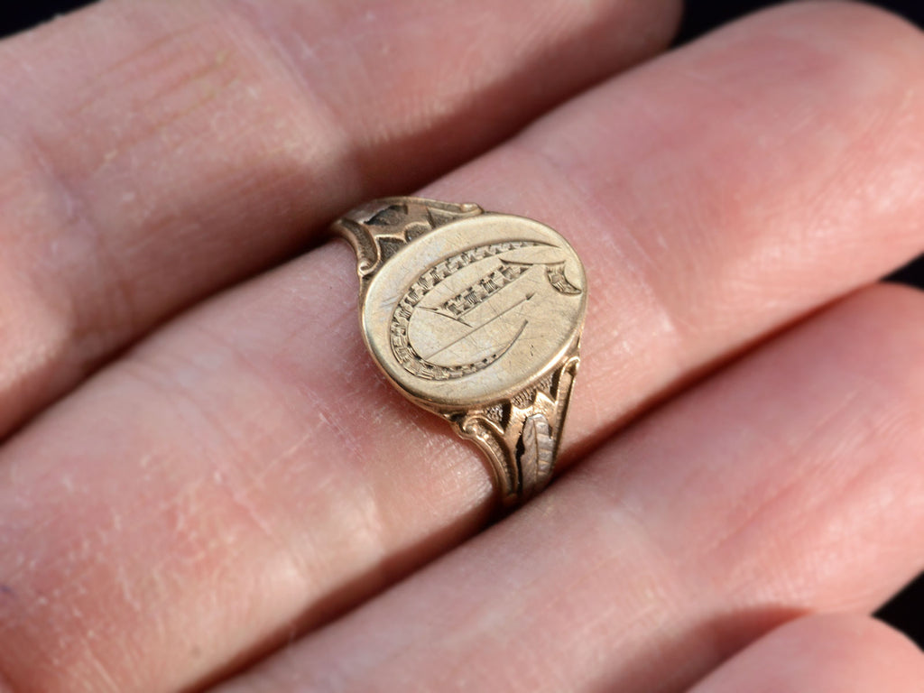 c1920 "C" Signet Ring (on finger for scale)