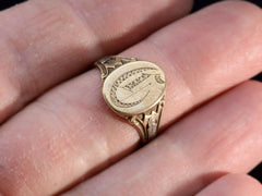 thumbnail of c1920 "C" Signet Ring (on finger for scale)
