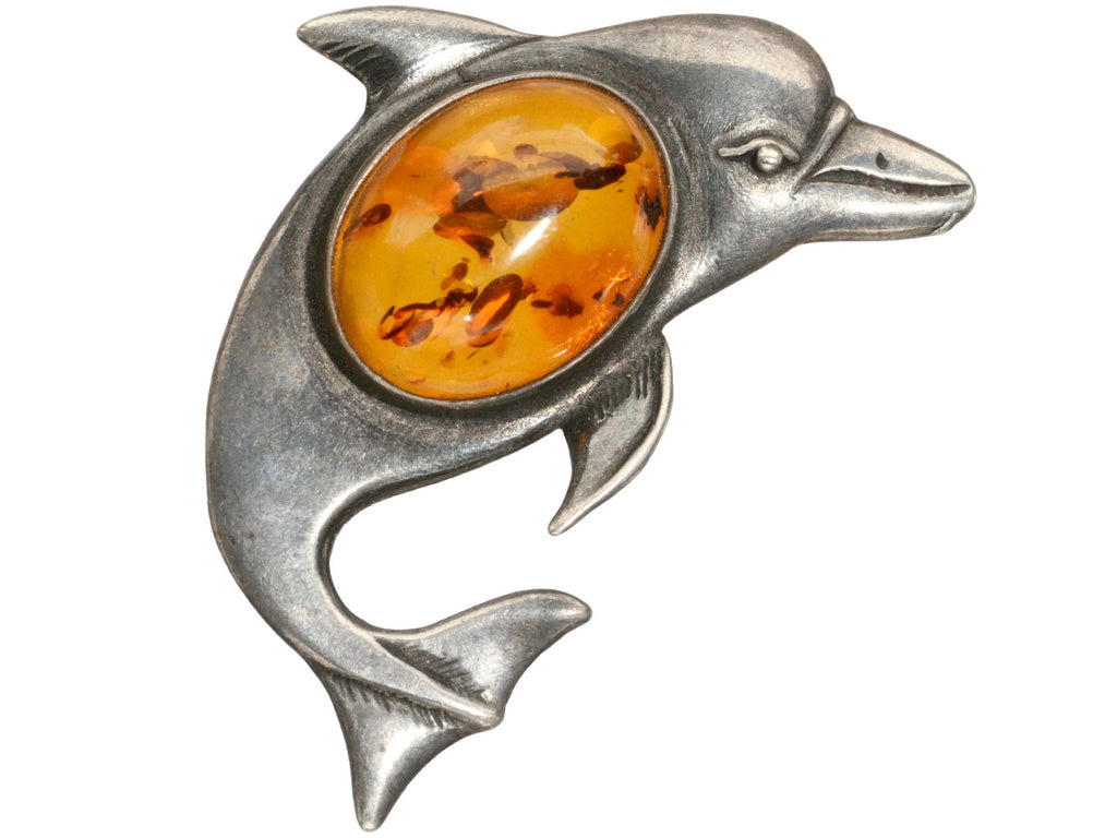c1980 Amber Dolphin Brooch (on white background)