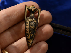 thumbnail of c1870 Pique Amphora Pendant (on hand for scale)
