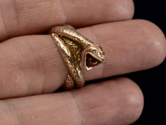 thumbnail of c1900 Snake & Apple Ring (on finger for scale)