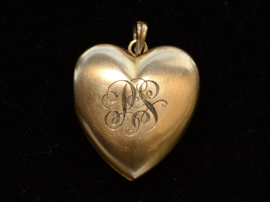 c1900 "BF" Heart Locket (back showing PS inscription)