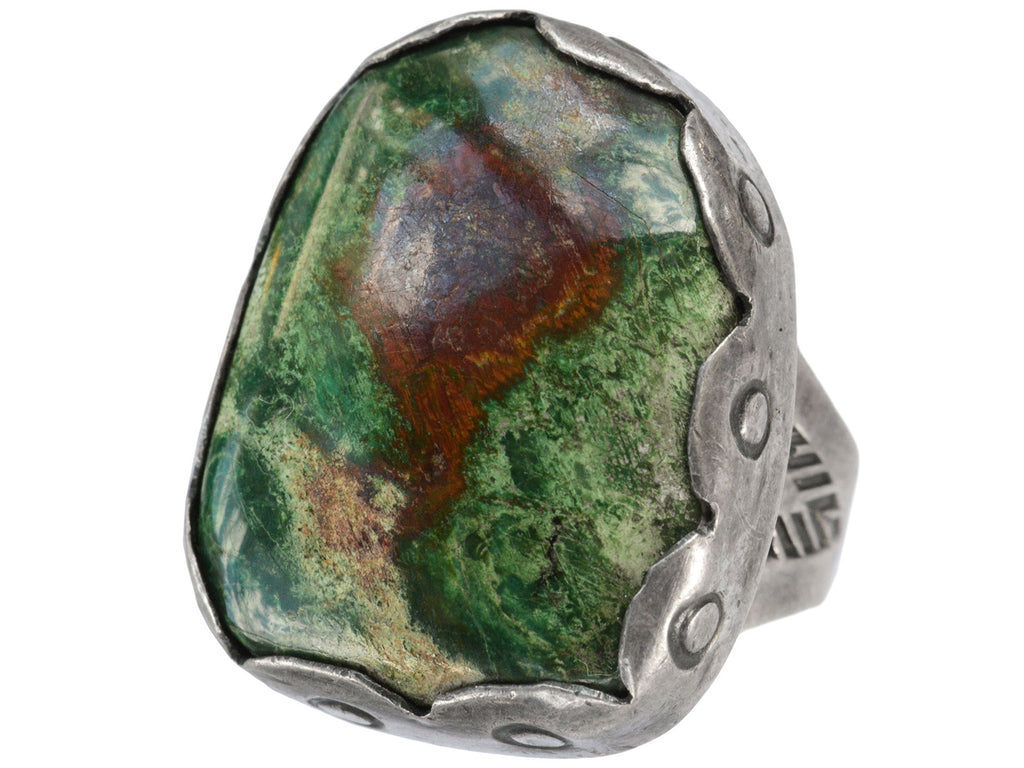 Right angled view of c1960 Turquoise Slab Silver Ring (on white background)
