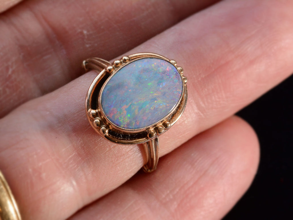 c1930 Black Opal Ring (on finger for scale)