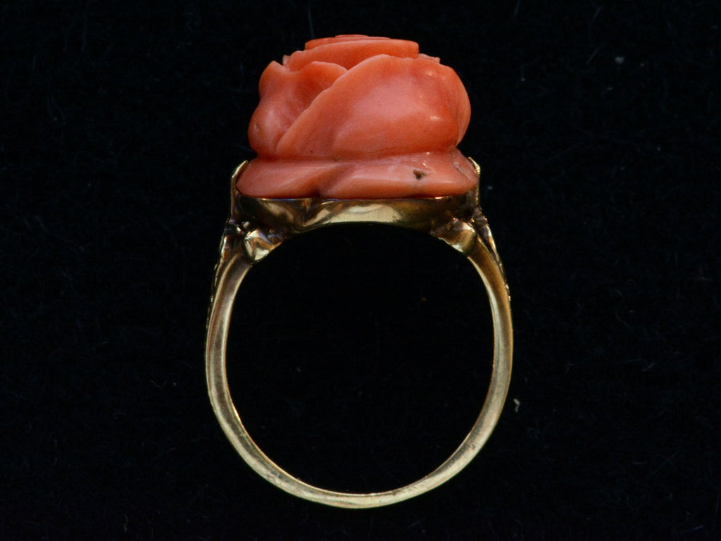c1930 Art Deco Coral Rose Ring (profile view)