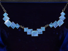 thumbnail of Detail of c1920 Cornflower Blue and Green Enamel Necklace (on dark background)