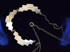 thumbnail of Reverse side of c1920 Cornflower Blue and Green Enamel Necklace (on dark background)