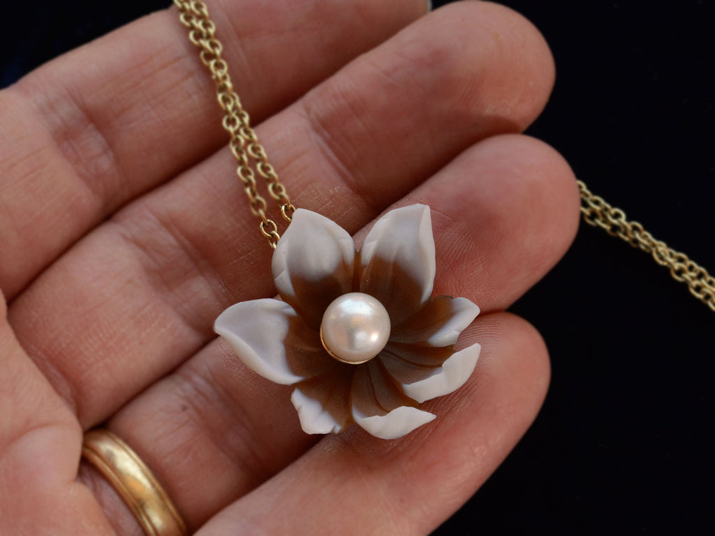 EB Pearl Flower Necklace (on hand for scale)
