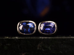 thumbnail of EB Purplish Sapphire Studs in Blackened Gold (front view on dark background)