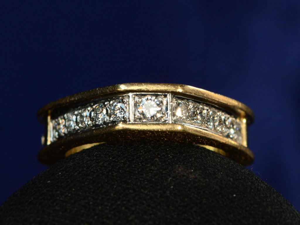 c1970 Emerald & Diamond Ring in Yellow and White Gold (shown on dark background)