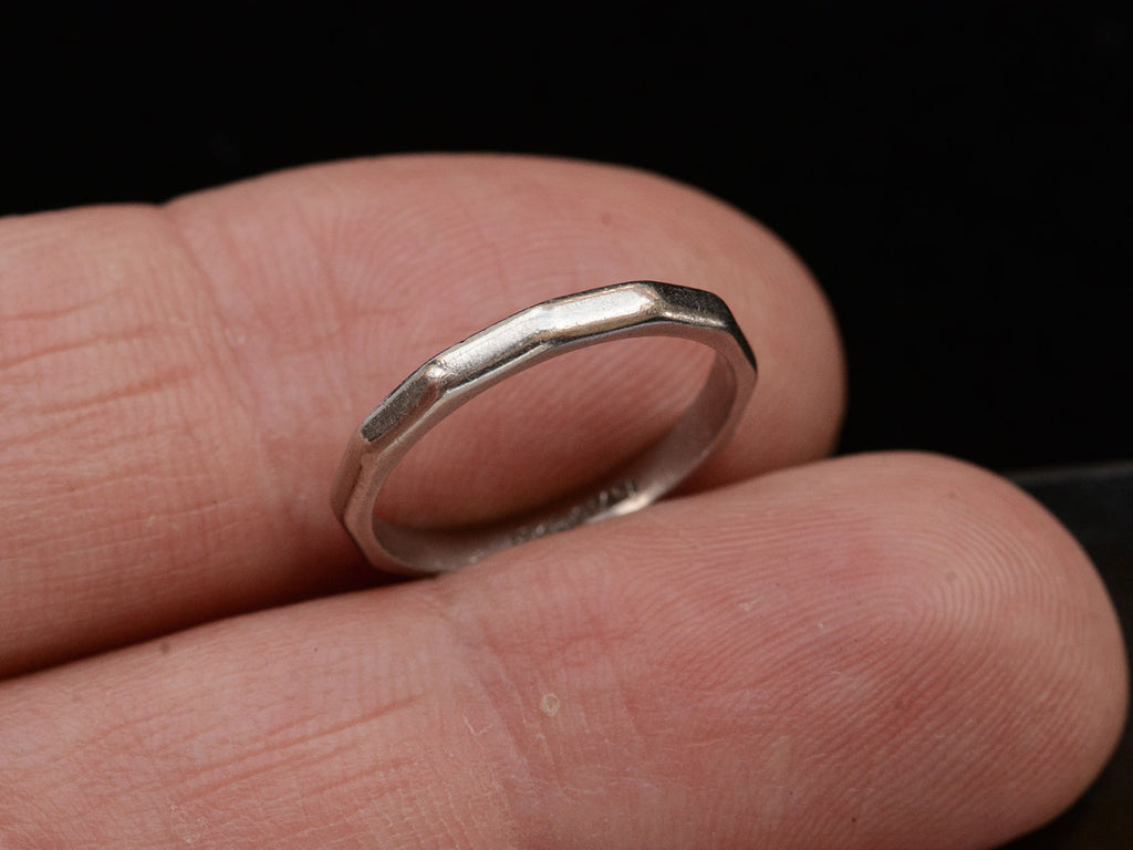 c1940 Faceted Platinum Band (on hand for scale)