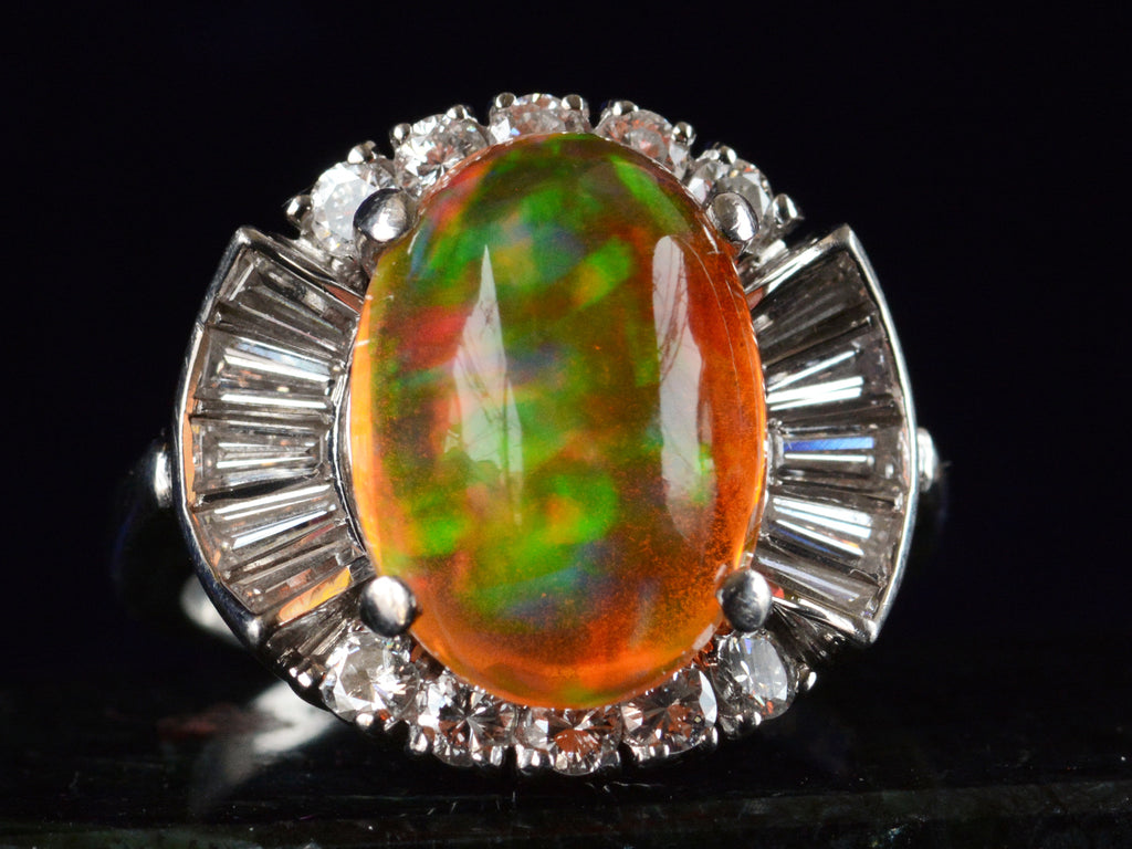 c1950 Mexican Fire Opal Ring (on black background)
