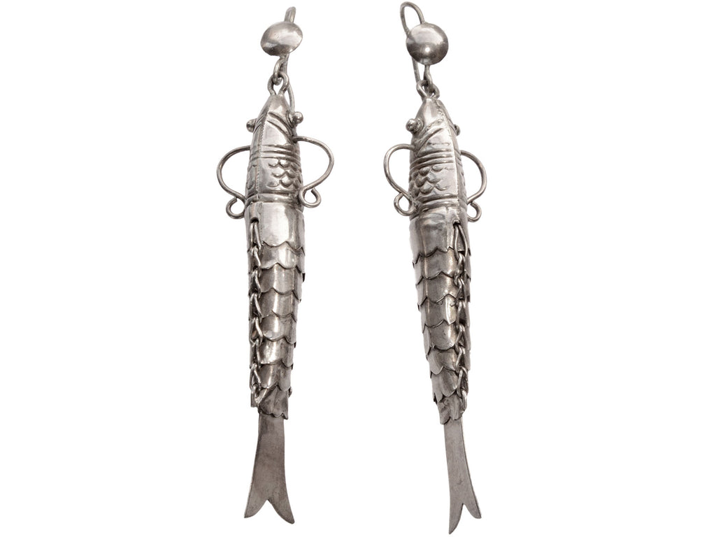 c1970 Articulated Fish Earrings (on white background)