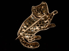 thumbnail of Reverse side view of c1880 Pet Cat Brooch with Diamond and Rubies (shown on black background)