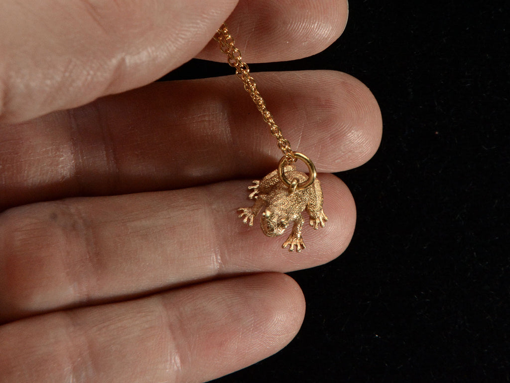 c1970 Gold Frog Pendant (on hand for scale)