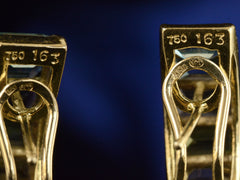 thumbnail of Reverse side of earrings showing fittings and stamps "750 163"