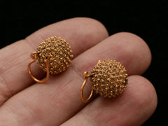 thumbnail of c1880 Gold Granulation Earrings (on hand for scale)