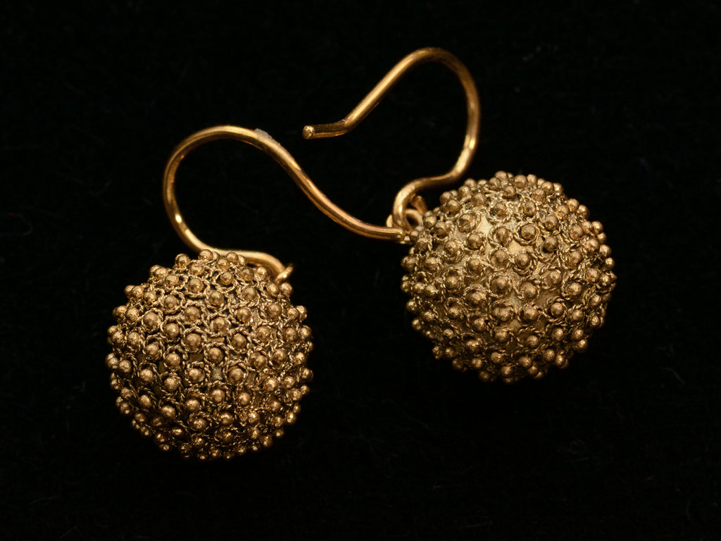 c1880 Gold Granulation Earrings (reverse side on black background)