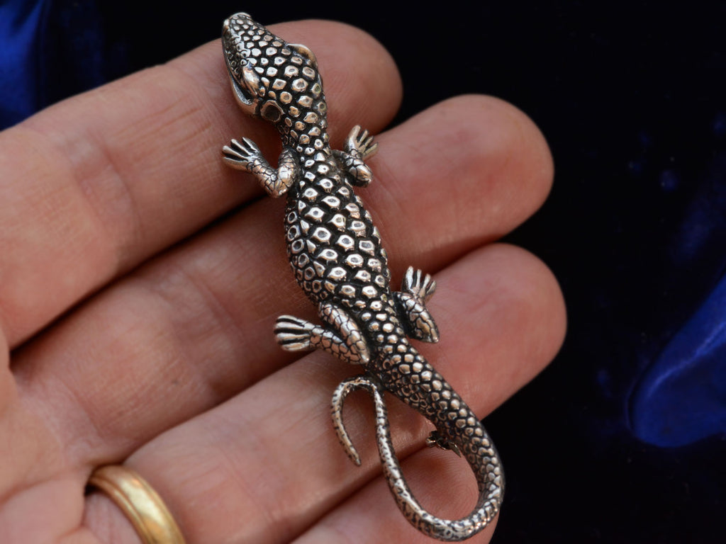 c1980 Silver Lizard Brooch (shown on hand for scale)