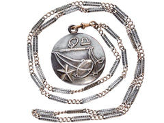 thumbnail of Vintage Margot de Taxco Silver Libra Pendant with Scales on Long Niello Chain (on white background)