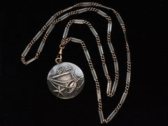 thumbnail of Vintage Margot de Taxco Silver Libra Pendant with Scales on Long Niello Chain (on black background)