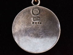 thumbnail of Vintage Margot de Taxco Silver Libra Pendant with Scales on Long Niello Chain (reverse side of pendant on black background)