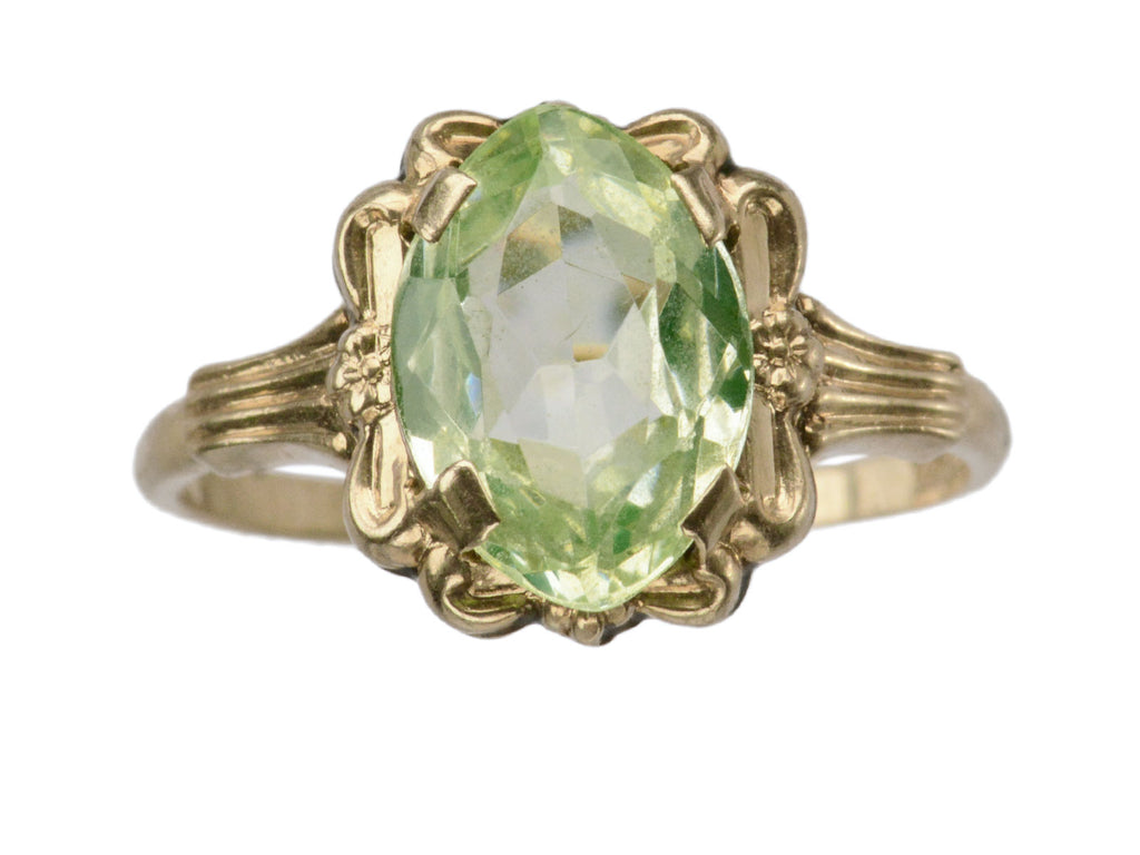 c1930 Art Deco Marquise Shaped Uranium Glass Yellow Gold Ring (shown on white background)