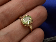 thumbnail of c1930 Art Deco Marquise Shaped Uranium Glass Yellow Gold Ring (shown on hand for scale)