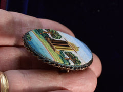 c1870 Micromosaic Brooch (side view on hand for scale)