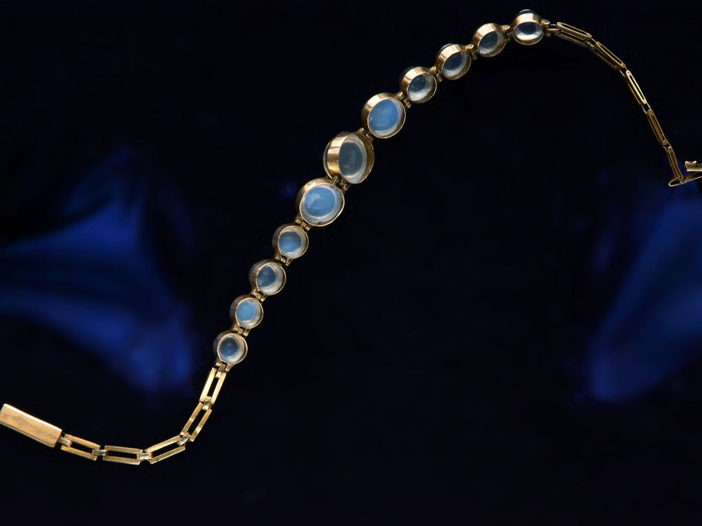 Reverse side of c1900 Antique Edwardian Moonstone Bracelet (on dark background)