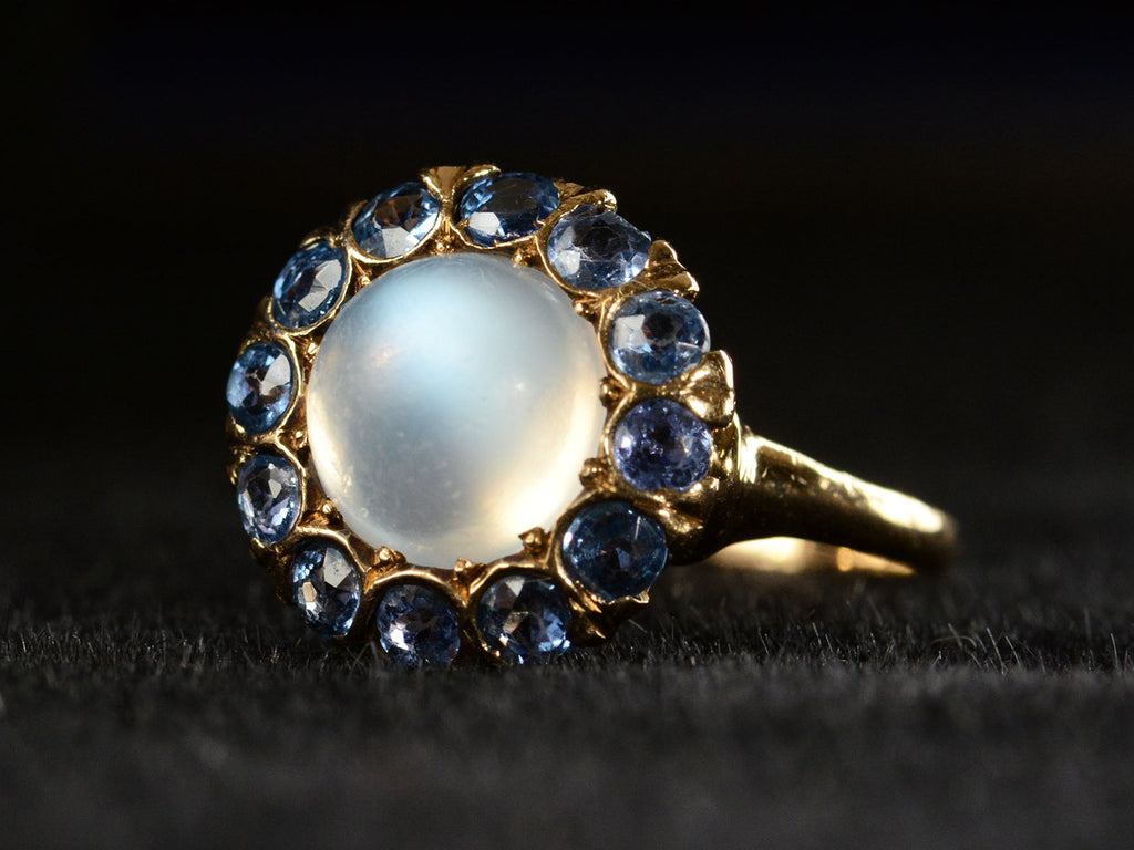 c1910 Moonstone & Sapphire Ring (side view)
