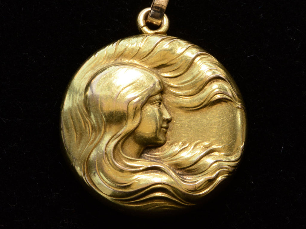 c1910 Art Nouveau Yellow Gold Locket (on black background)