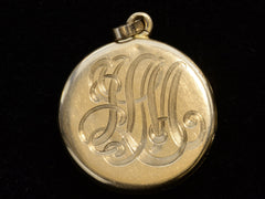 thumbnail of c1910 Art Nouveau Yellow Gold Locket (reverse side showing monogram on black background)