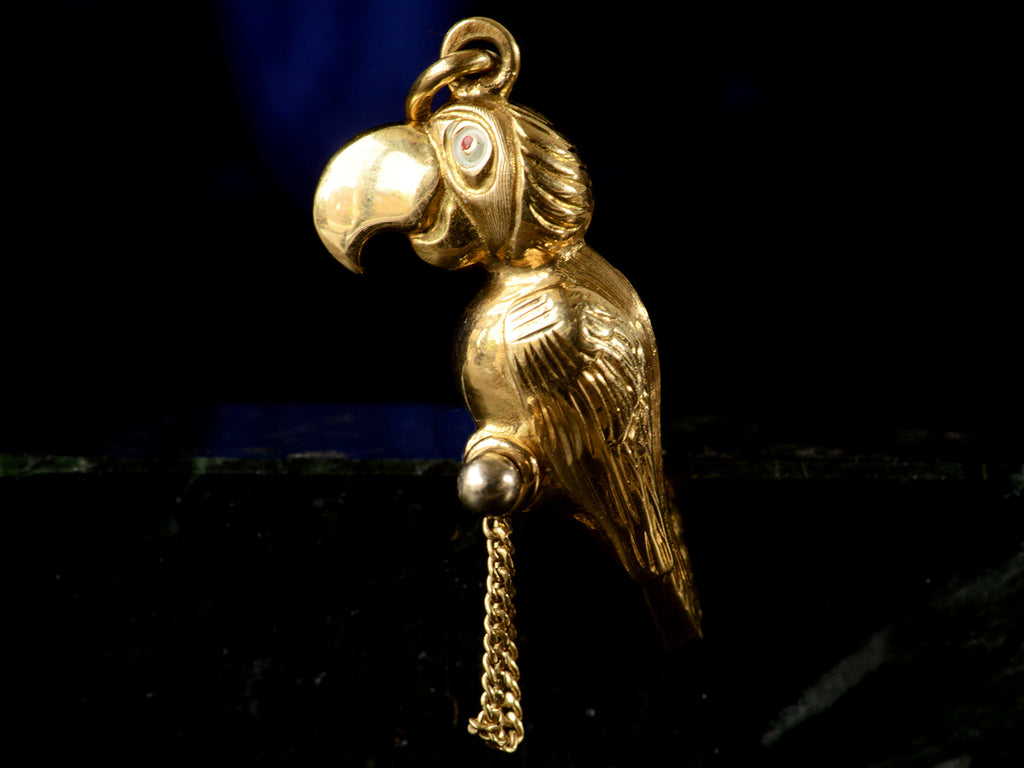c1980 Gold Parrot Charm (on dark background)