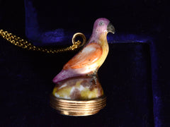 thumbnail of c1760 Parrot Fob Necklace (on blue velvet background)