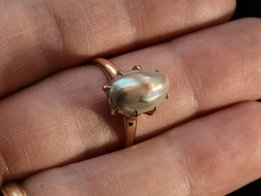c1900 Blister Pearl Ring (on finger for scale)