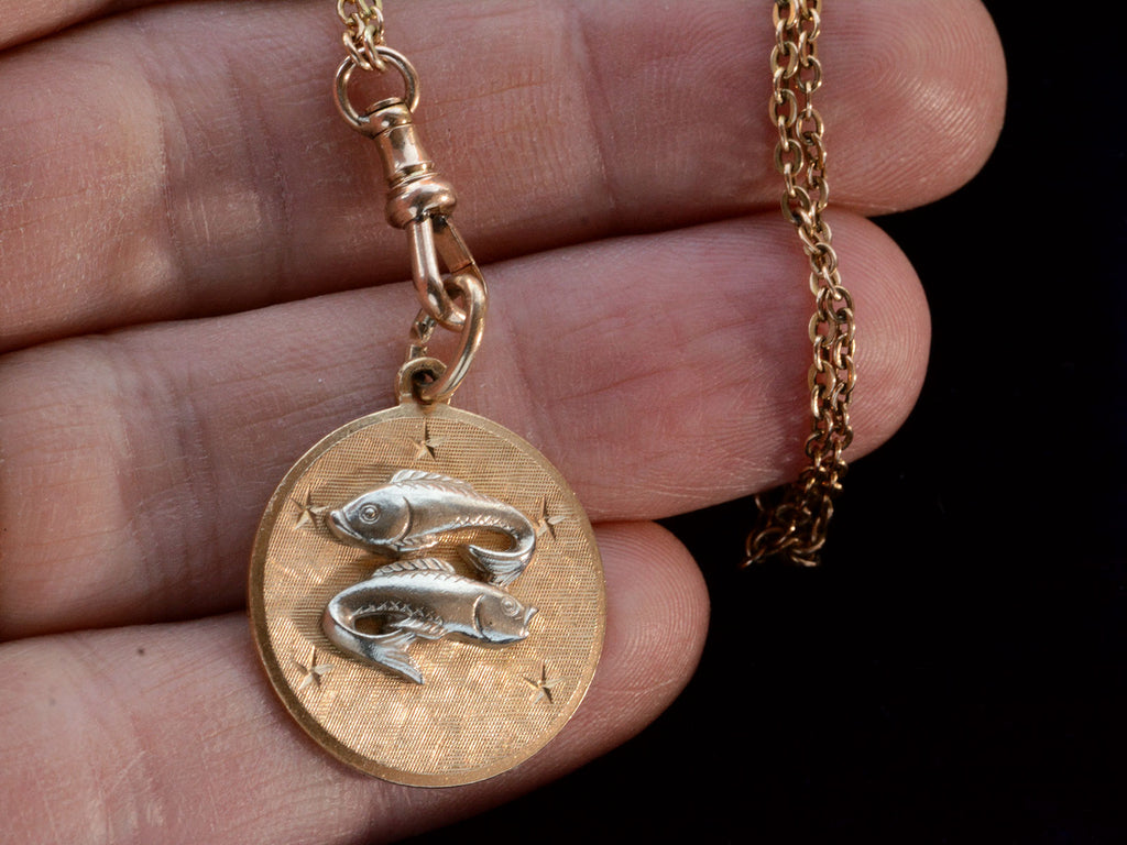 c1970 Pisces Zodiac Pendant (on hand for scale)