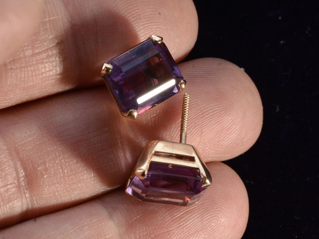 c1940 Amethyst Studs (on hand for scale)