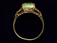 thumbnail of Side profile of c1930 Rectangular Uranium Glass Ring with Filigreed Yellow Gold Mounting (on dark background)