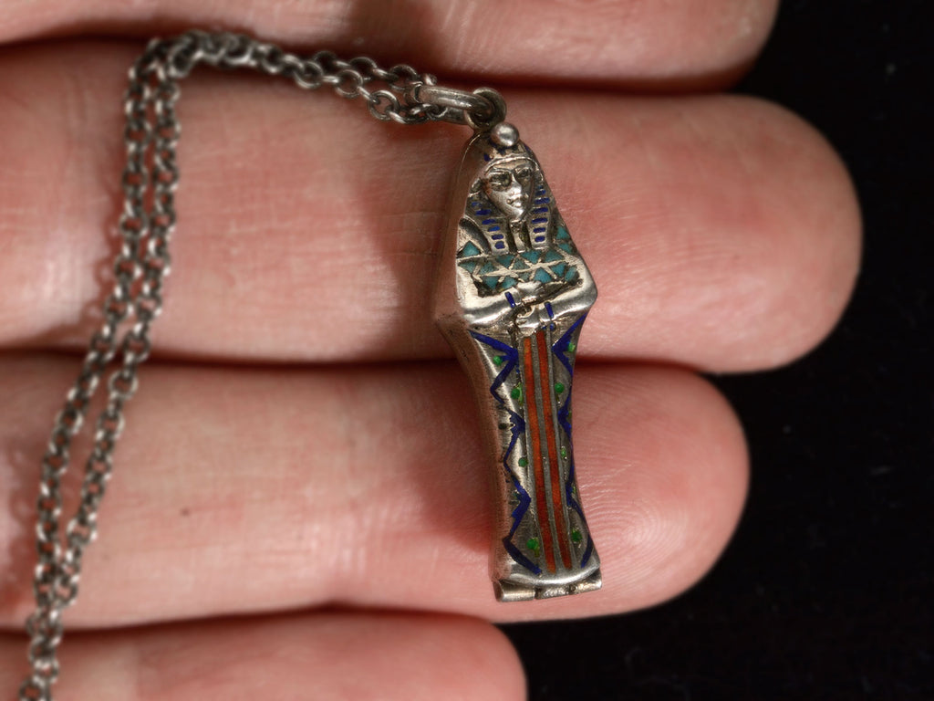 c1920 Sarcophagus Pendant (on hand for scale)