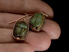 thumbnail of c1940 Egyptian Scarab Earrings (on hand for scale)