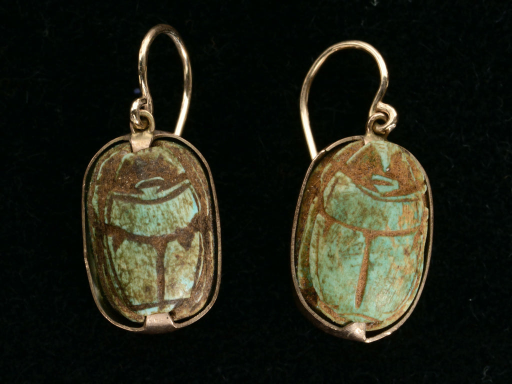 c1940 Egyptian Scarab Earrings (on black background)