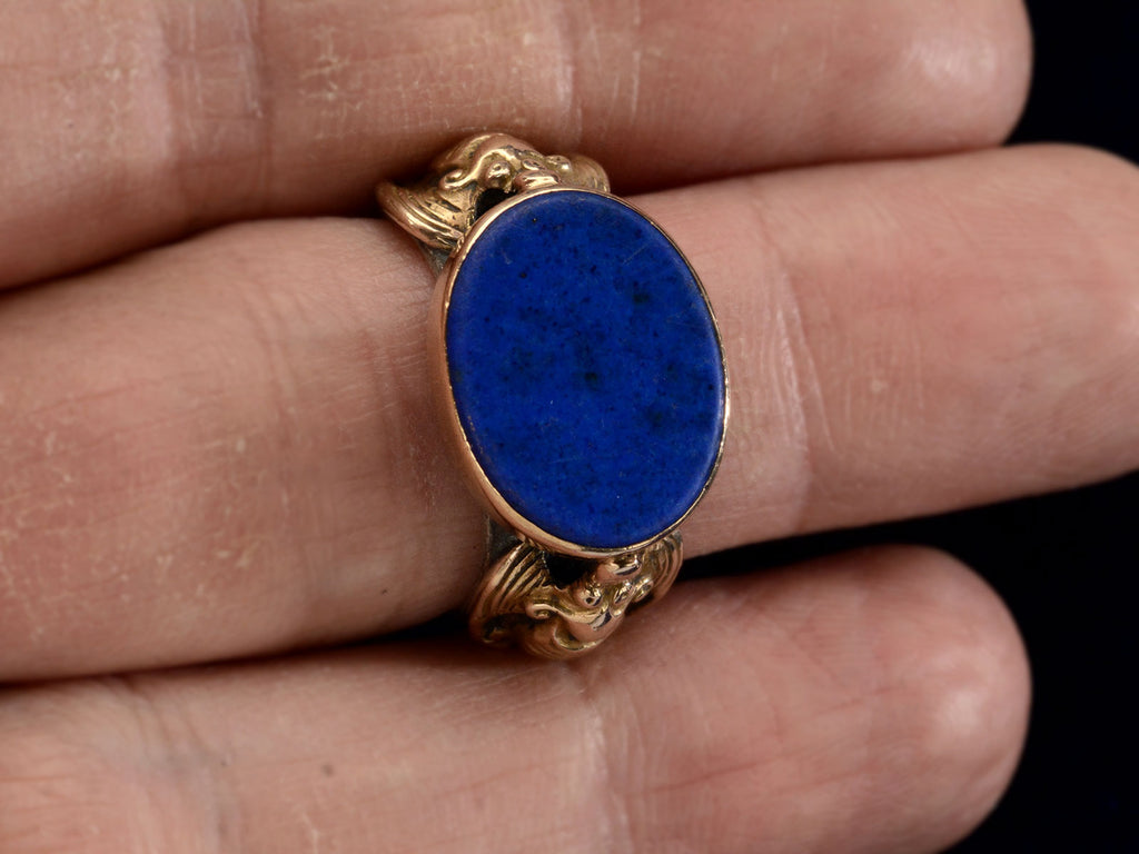 c1920 Carl Schon Lapis Ring (on finger for scale)
