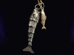 thumbnail of 1960s Double Fish Necklace (on black background)