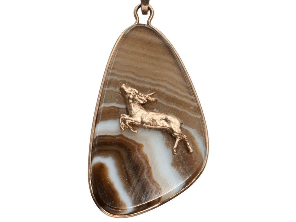 c1970 Stag Agate Pendant on white background